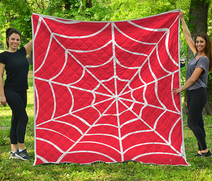 Red And White Spider Web Pattern Print Quilt