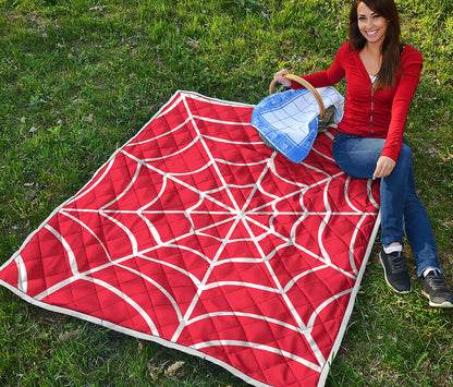 Red And White Spider Web Pattern Print Quilt