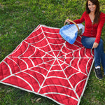 Red And White Spider Web Pattern Print Quilt