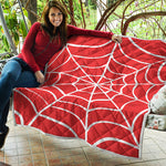 Red And White Spider Web Pattern Print Quilt