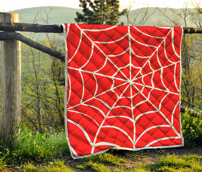 Red And White Spider Web Pattern Print Quilt