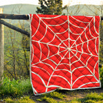 Red And White Spider Web Pattern Print Quilt