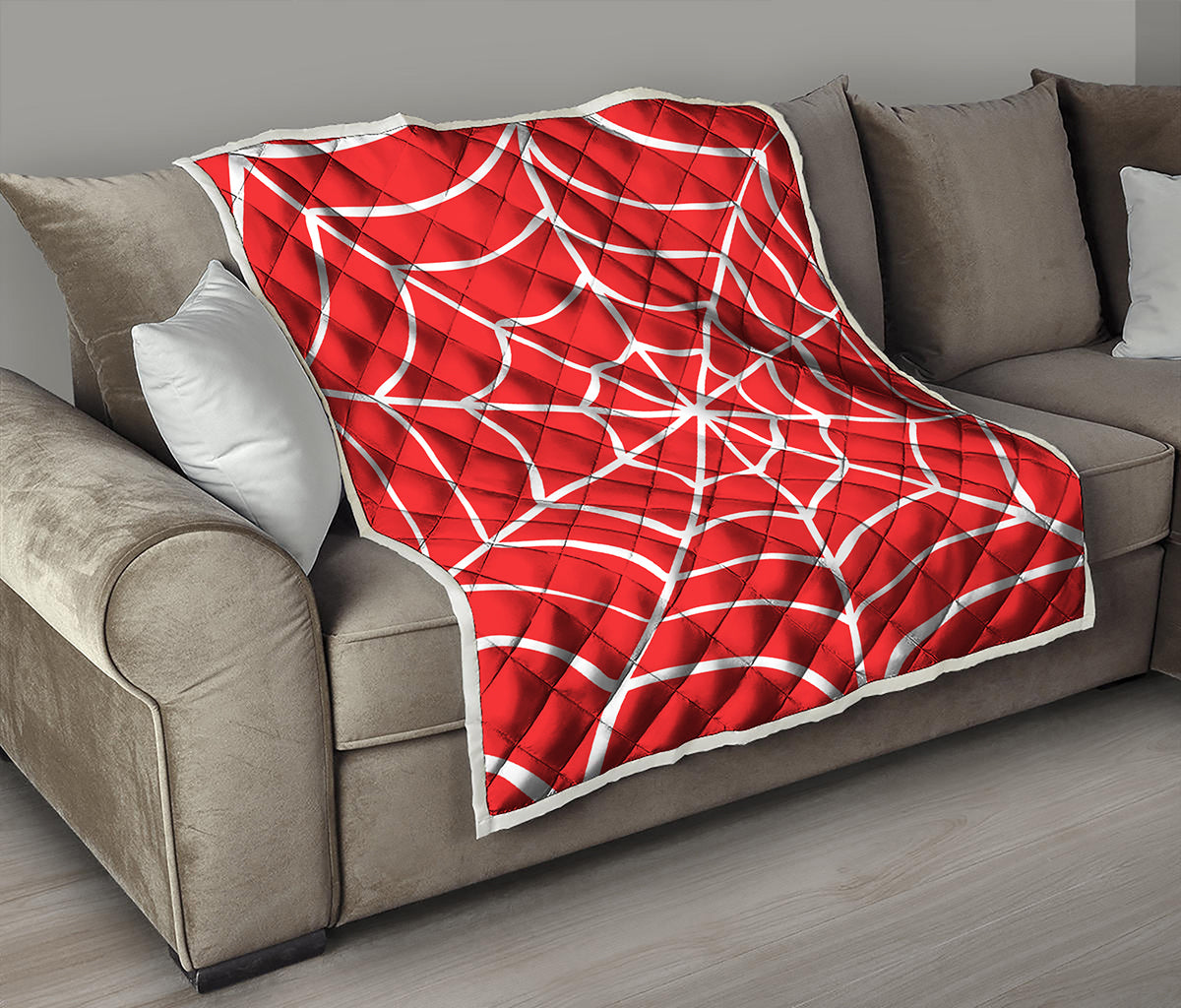 Red And White Spider Web Pattern Print Quilt