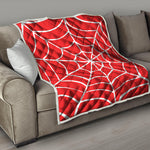 Red And White Spider Web Pattern Print Quilt