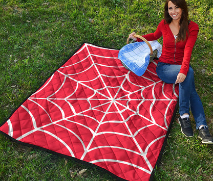 Red And White Spider Web Pattern Print Quilt