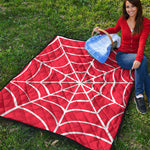 Red And White Spider Web Pattern Print Quilt