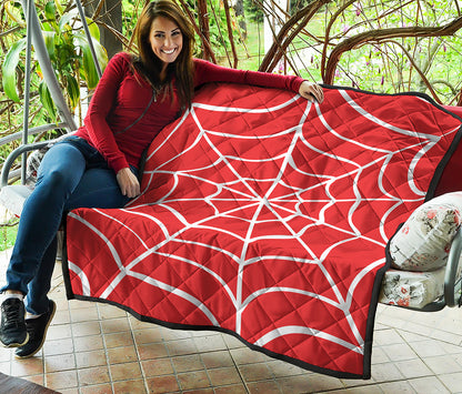 Red And White Spider Web Pattern Print Quilt