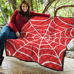 Red And White Spider Web Pattern Print Quilt