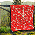 Red And White Spider Web Pattern Print Quilt