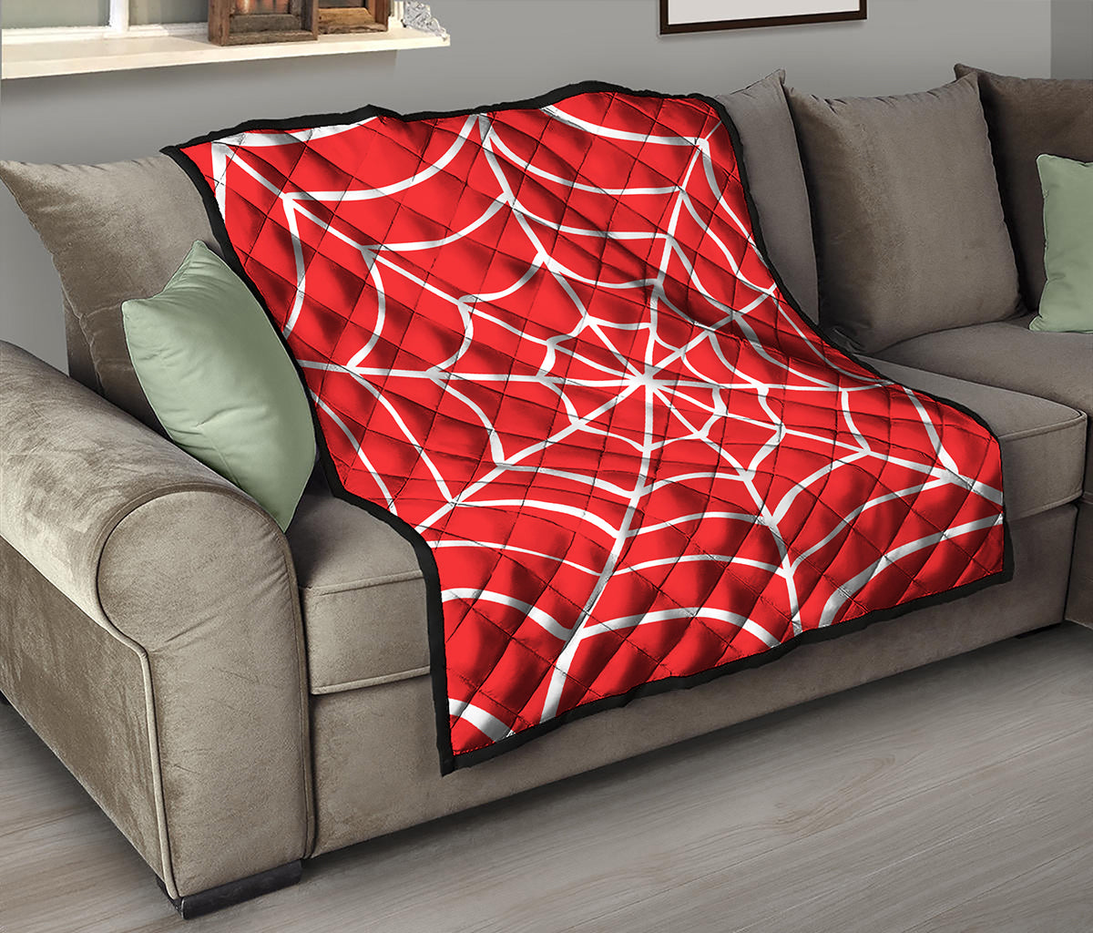 Red And White Spider Web Pattern Print Quilt