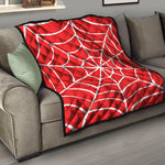 Red And White Spider Web Pattern Print Quilt