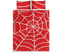Red And White Spider Web Pattern Print Quilt Bed Set