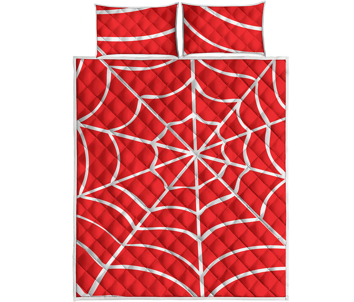 Red And White Spider Web Pattern Print Quilt Bed Set