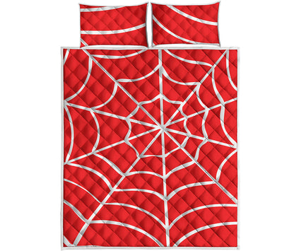 Red And White Spider Web Pattern Print Quilt Bed Set