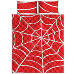 Red And White Spider Web Pattern Print Quilt Bed Set