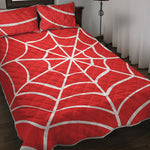 Red And White Spider Web Pattern Print Quilt Bed Set