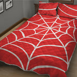 Red And White Spider Web Pattern Print Quilt Bed Set