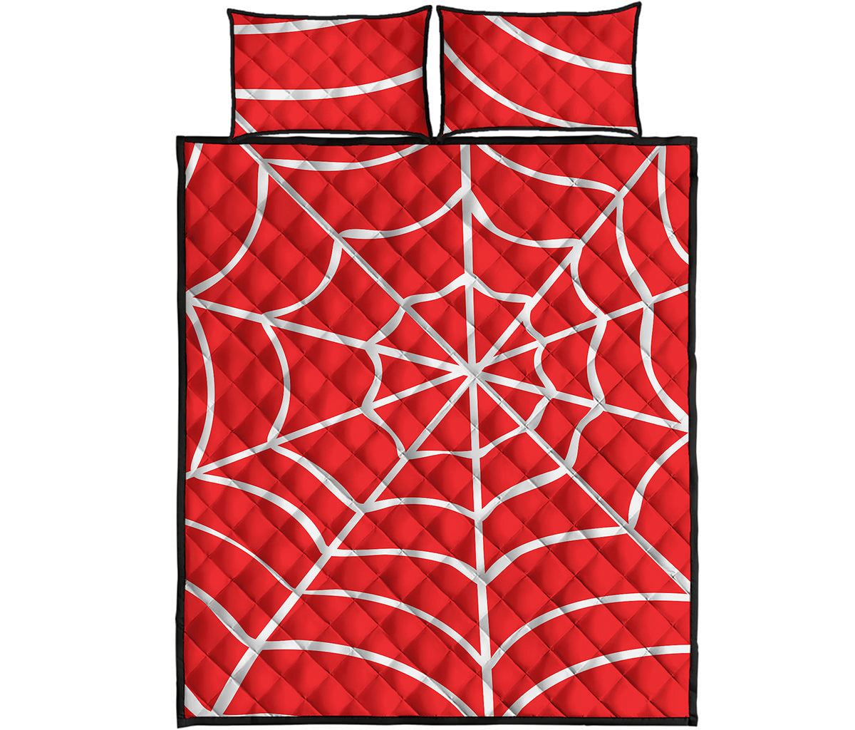 Red And White Spider Web Pattern Print Quilt Bed Set