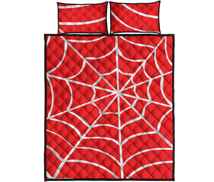 Red And White Spider Web Pattern Print Quilt Bed Set