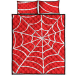 Red And White Spider Web Pattern Print Quilt Bed Set