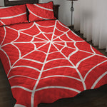 Red And White Spider Web Pattern Print Quilt Bed Set