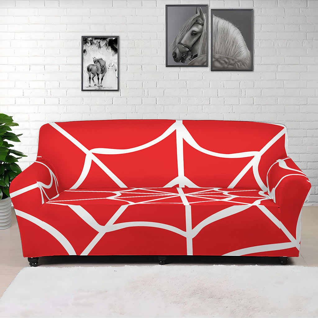 Red And White Spider Web Pattern Print Sofa Cover