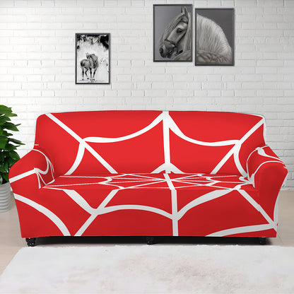 Red And White Spider Web Pattern Print Sofa Cover
