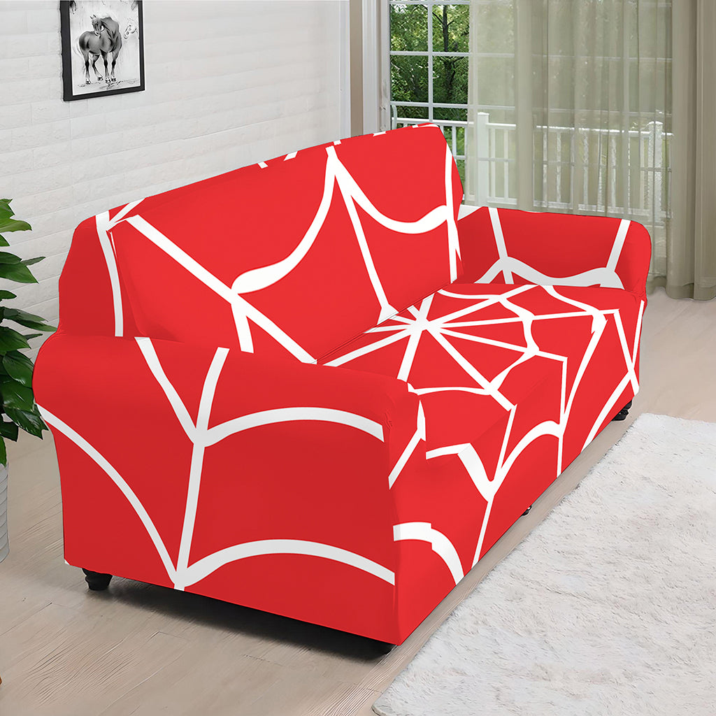 Red And White Spider Web Pattern Print Sofa Cover