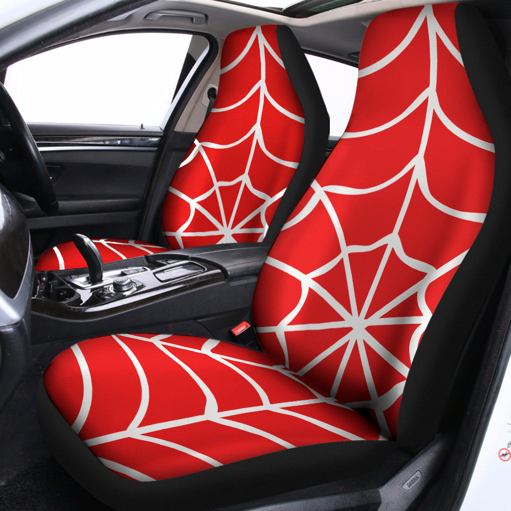 Red And White Spider Web Pattern Print Universal Fit Car Seat Covers
