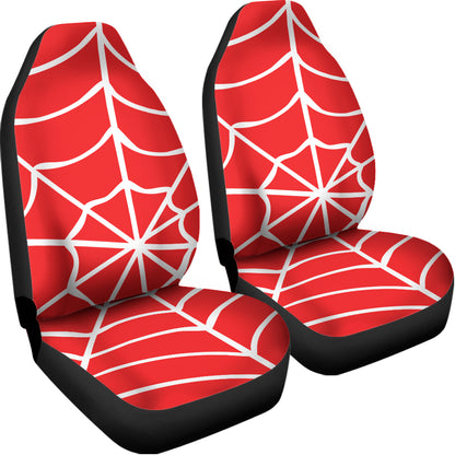 Red And White Spider Web Pattern Print Universal Fit Car Seat Covers