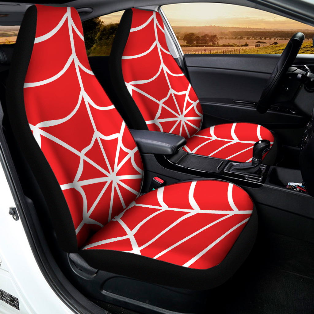 Red And White Spider Web Pattern Print Universal Fit Car Seat Covers