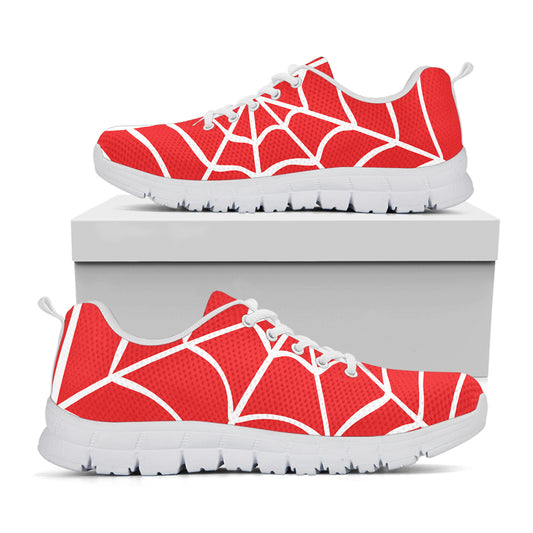 Red And White Spider Web Pattern Print White Sneakers