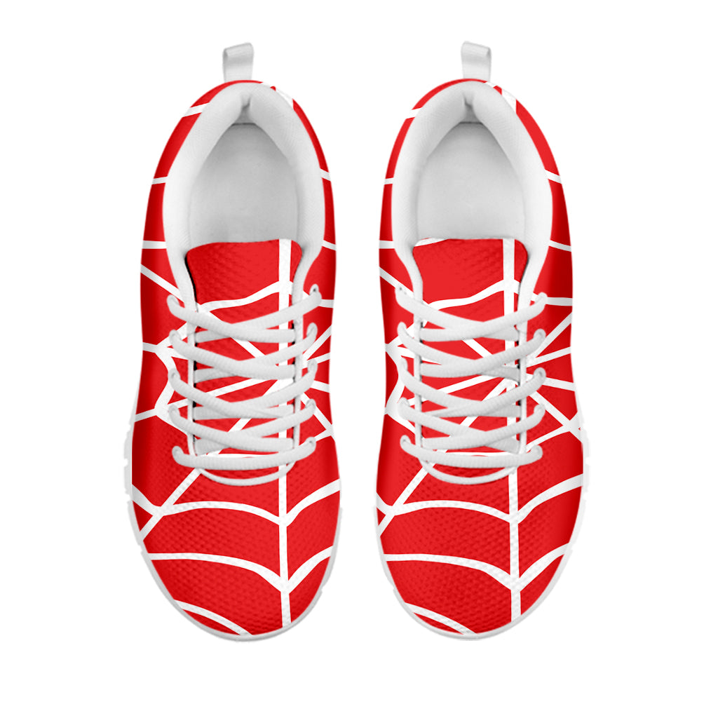 Red And White Spider Web Pattern Print White Sneakers