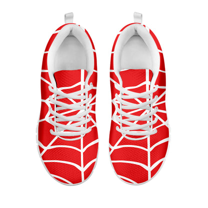 Red And White Spider Web Pattern Print White Sneakers