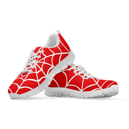 Red And White Spider Web Pattern Print White Sneakers