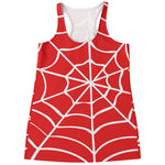 Red And White Spider Web Pattern Print Women's Racerback Tank Top
