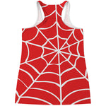Red And White Spider Web Pattern Print Women's Racerback Tank Top
