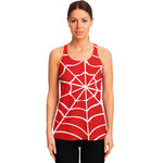 Red And White Spider Web Pattern Print Women's Racerback Tank Top