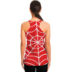 Red And White Spider Web Pattern Print Women's Racerback Tank Top
