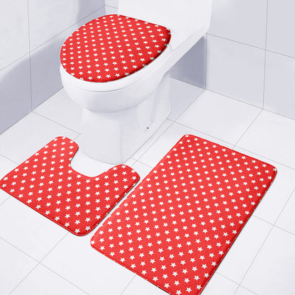 Red And White Star Pattern Print 3 Piece Bath Mat Set