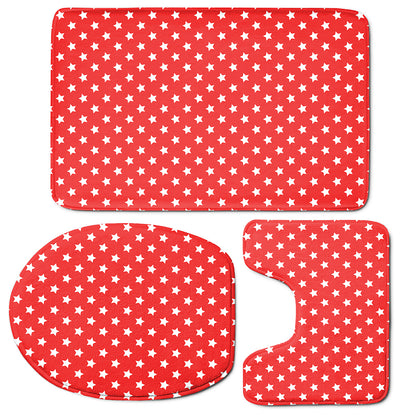 Red And White Star Pattern Print 3 Piece Bath Mat Set