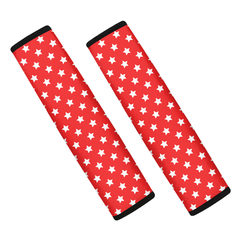 Red And White Star Pattern Print Car Seat Belt Covers