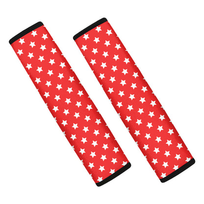 Red And White Star Pattern Print Car Seat Belt Covers