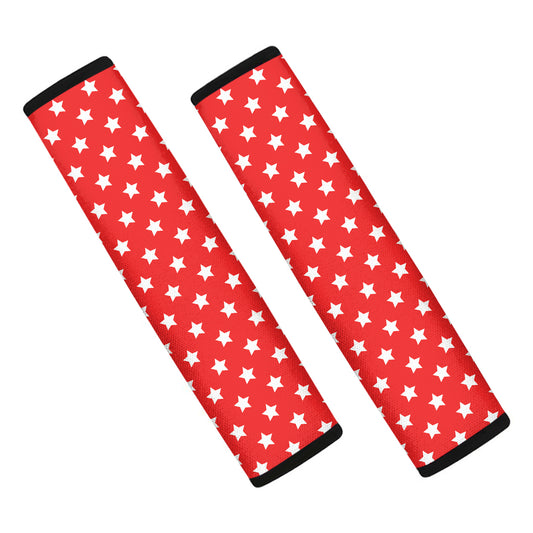 Red And White Star Pattern Print Car Seat Belt Covers