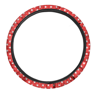 Red And White Star Pattern Print Car Steering Wheel Cover
