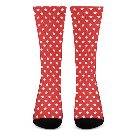 Red And White Star Pattern Print Crew Socks