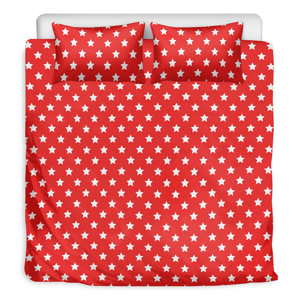 Red And White Star Pattern Print Duvet Cover Bedding Set