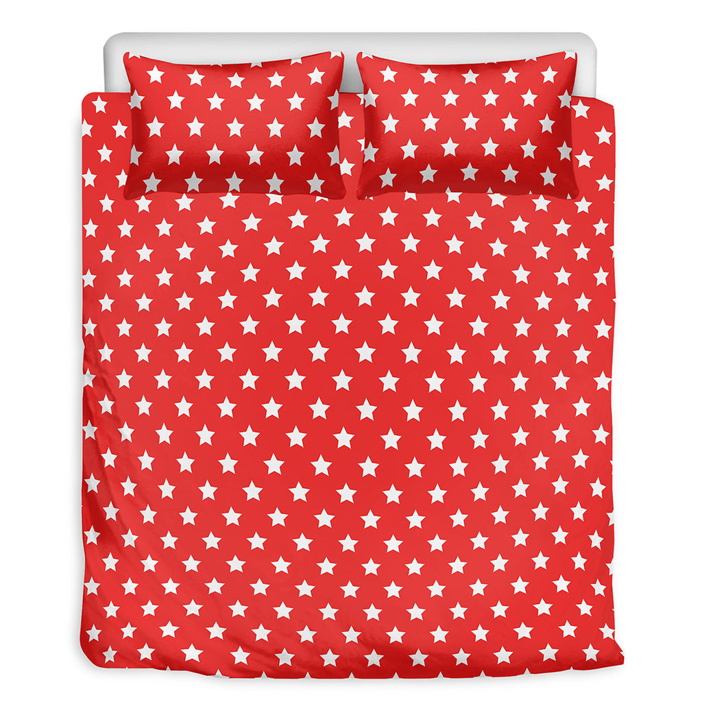 Red And White Star Pattern Print Duvet Cover Bedding Set