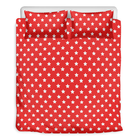 Red And White Star Pattern Print Duvet Cover Bedding Set
