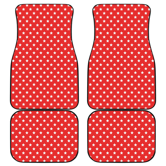 Red And White Star Pattern Print Front and Back Car Floor Mats